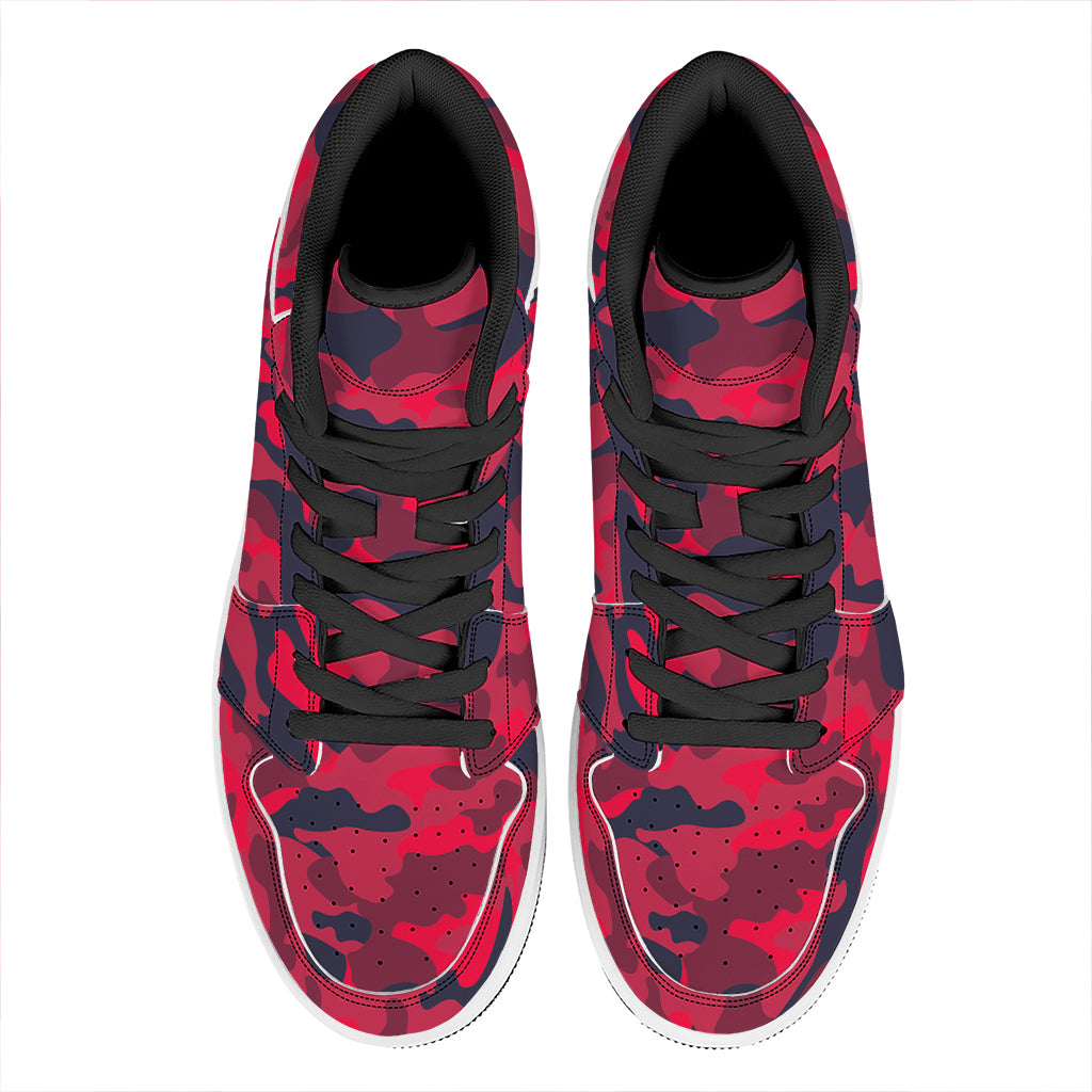 Red Pink And Black Camouflage Print High Top Leather Sneakers
