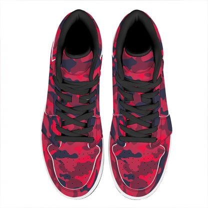 Red Pink And Black Camouflage Print High Top Leather Sneakers