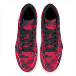 Red Pink And Black Camouflage Print High Top Leather Sneakers