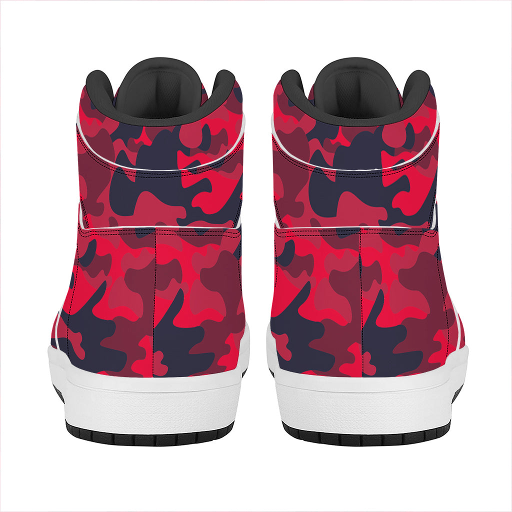 Red Pink And Black Camouflage Print High Top Leather Sneakers