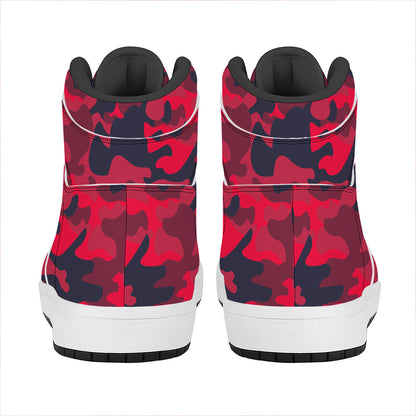Red Pink And Black Camouflage Print High Top Leather Sneakers