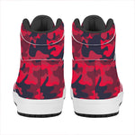 Red Pink And Black Camouflage Print High Top Leather Sneakers
