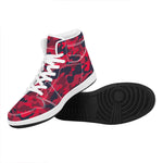 Red Pink And Black Camouflage Print High Top Leather Sneakers