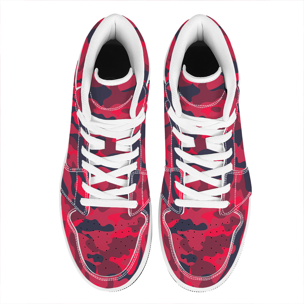 Red Pink And Black Camouflage Print High Top Leather Sneakers