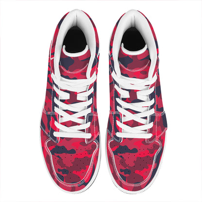 Red Pink And Black Camouflage Print High Top Leather Sneakers