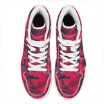 Red Pink And Black Camouflage Print High Top Leather Sneakers