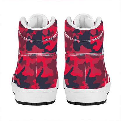 Red Pink And Black Camouflage Print High Top Leather Sneakers
