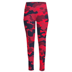 Red Pink And Black Camouflage Print High-Waisted Pocket Leggings
