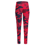 Red Pink And Black Camouflage Print High-Waisted Pocket Leggings