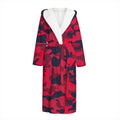 Red Pink And Black Camouflage Print Hooded Bathrobe