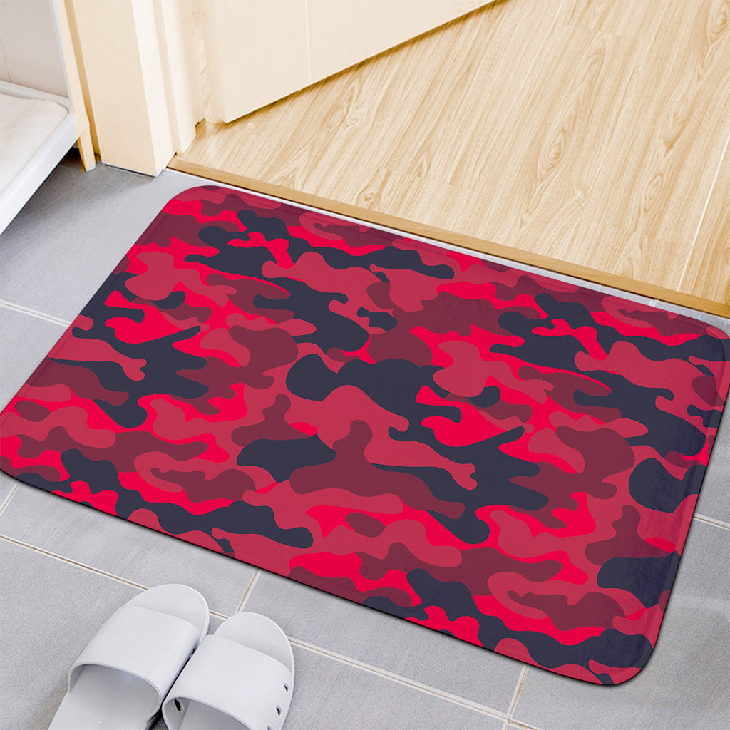 Red Pink And Black Camouflage Print Indoor Door Mat