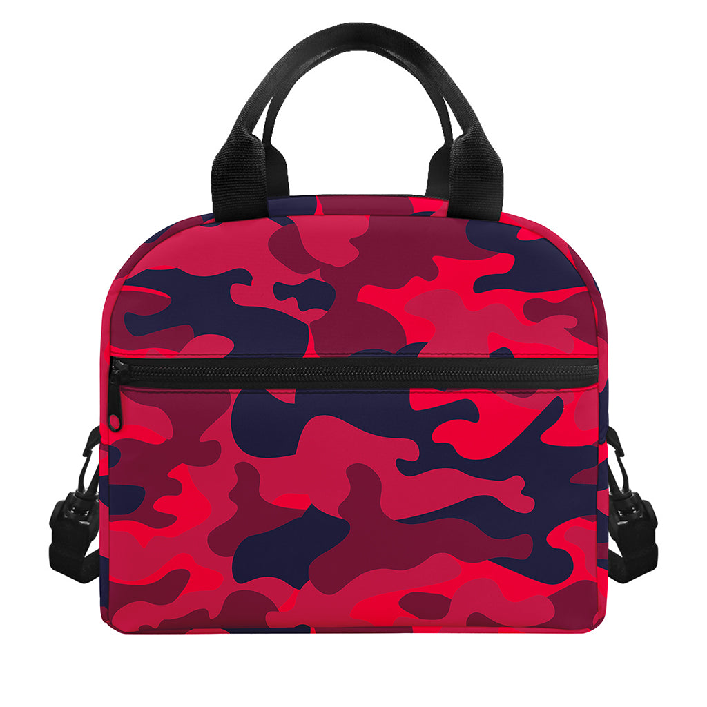 Red Pink And Black Camouflage Print Insulated Lunch Bag