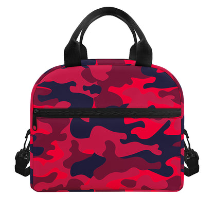 Red Pink And Black Camouflage Print Insulated Lunch Bag