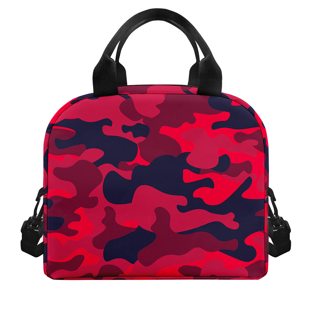Red Pink And Black Camouflage Print Insulated Lunch Bag