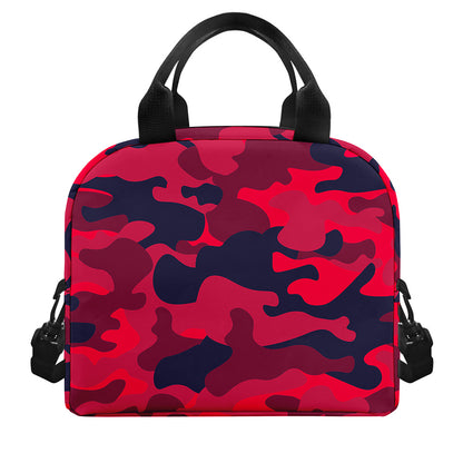 Red Pink And Black Camouflage Print Insulated Lunch Bag