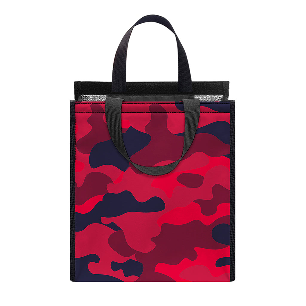 Red Pink And Black Camouflage Print Insulated Lunch Tote