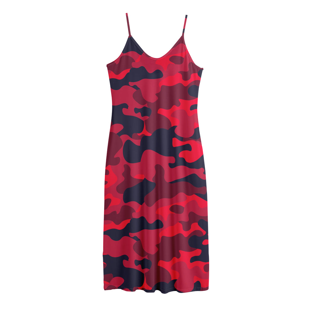 Red Pink And Black Camouflage Print Jersey Midi Cami Dress