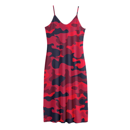 Red Pink And Black Camouflage Print Jersey Midi Cami Dress