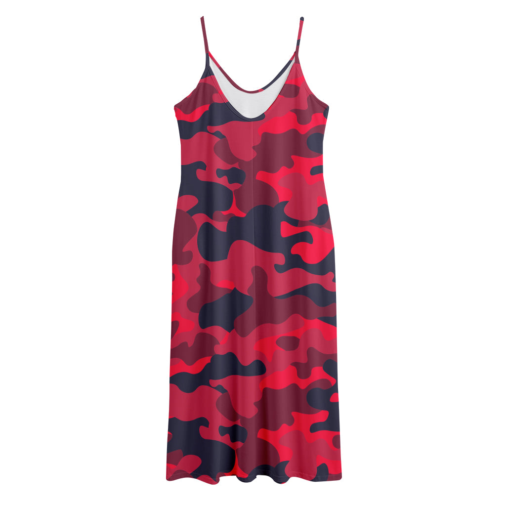 Red Pink And Black Camouflage Print Jersey Midi Cami Dress