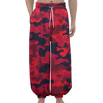 Red Pink And Black Camouflage Print Lantern Pants