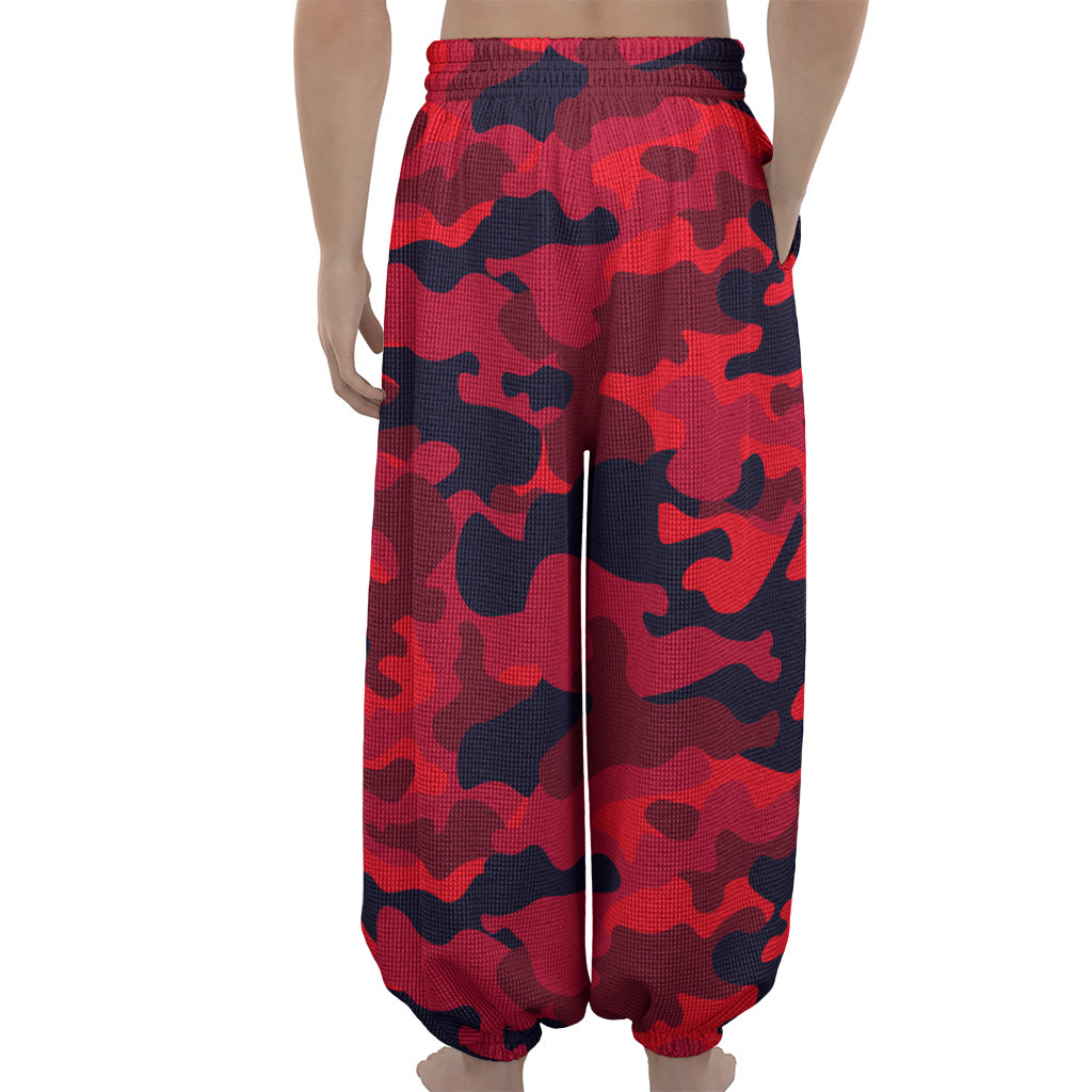 Red Pink And Black Camouflage Print Lantern Pants