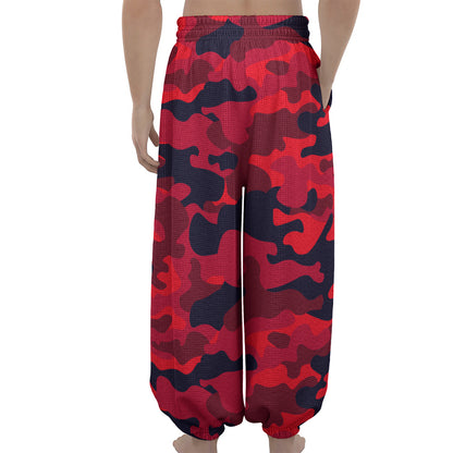Red Pink And Black Camouflage Print Lantern Pants