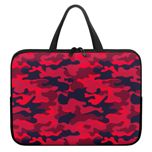 Red Pink And Black Camouflage Print Laptop Sleeve With Handle