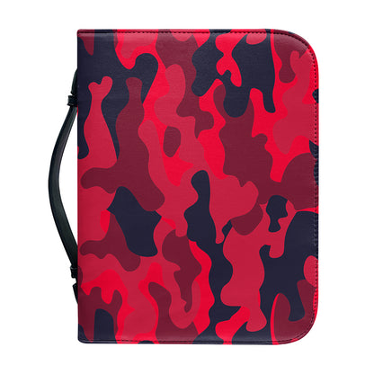 Red Pink And Black Camouflage Print Leather Bible Cover