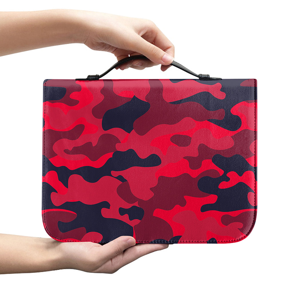 Red Pink And Black Camouflage Print Leather Bible Cover
