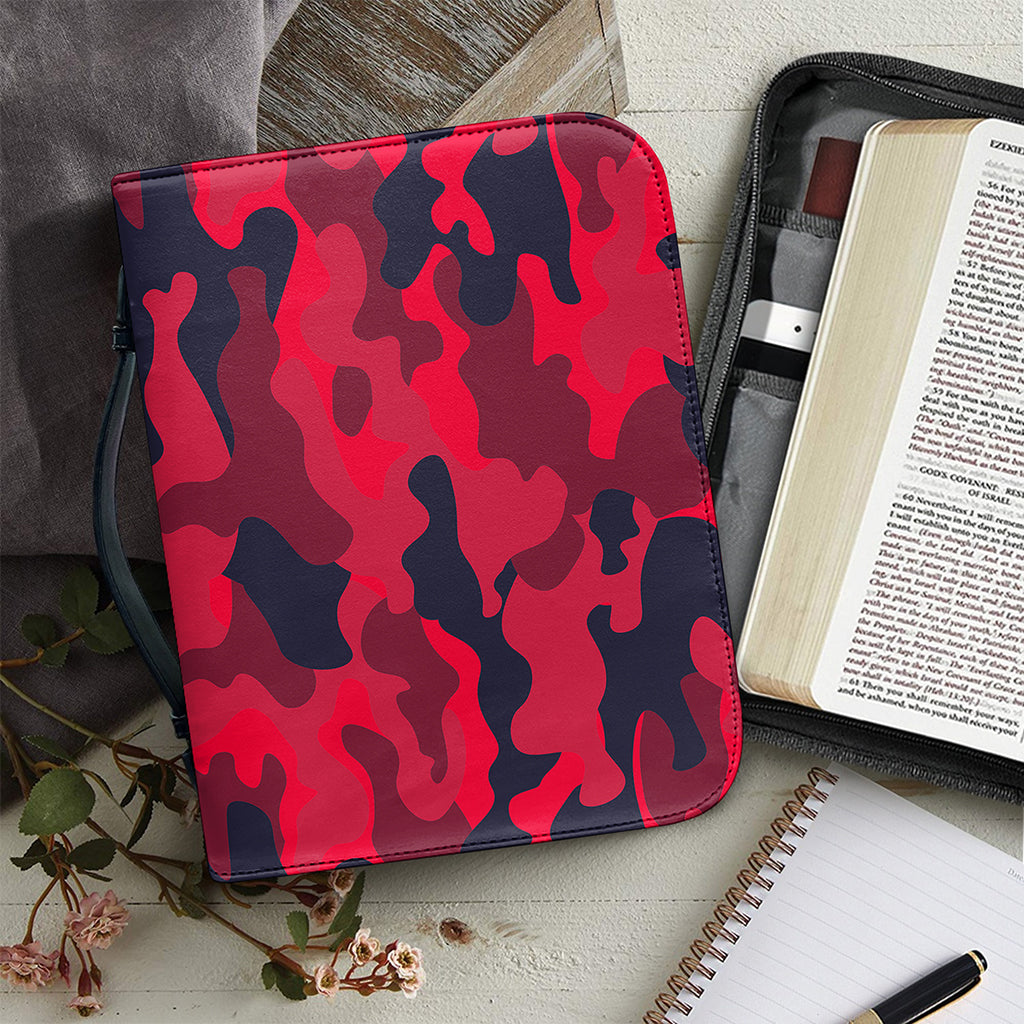 Red Pink And Black Camouflage Print Leather Bible Cover