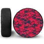 Red Pink And Black Camouflage Print Leather Spare Tire Cover