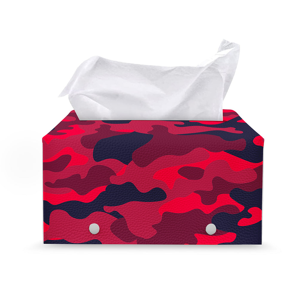 Red Pink And Black Camouflage Print Leather Tissue Box Cover