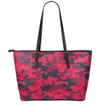 Red Pink And Black Camouflage Print Leather Tote Bag