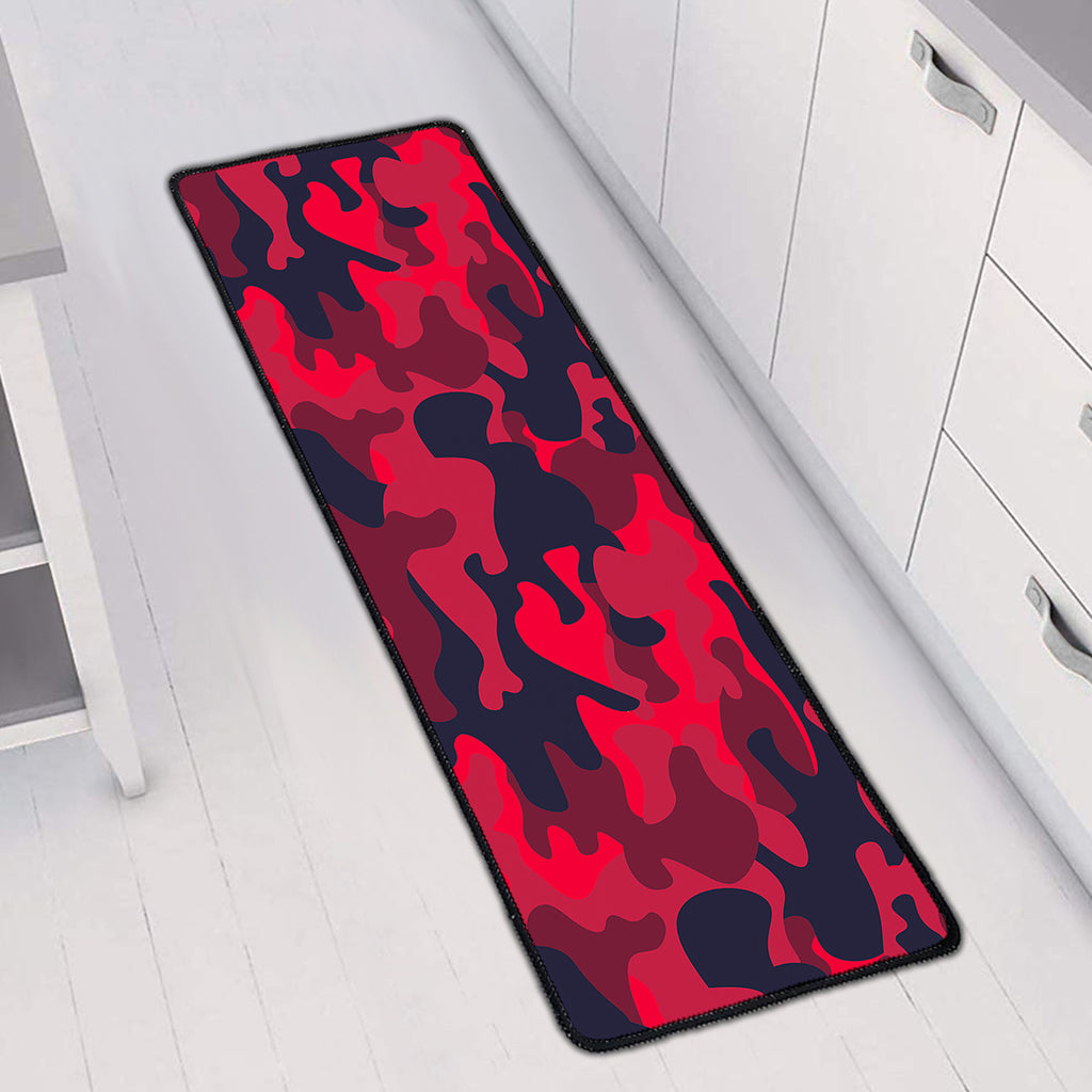 Red Pink And Black Camouflage Print Long Kitchen Mat