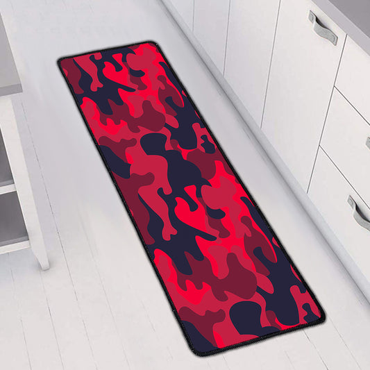 Red Pink And Black Camouflage Print Long Kitchen Mat