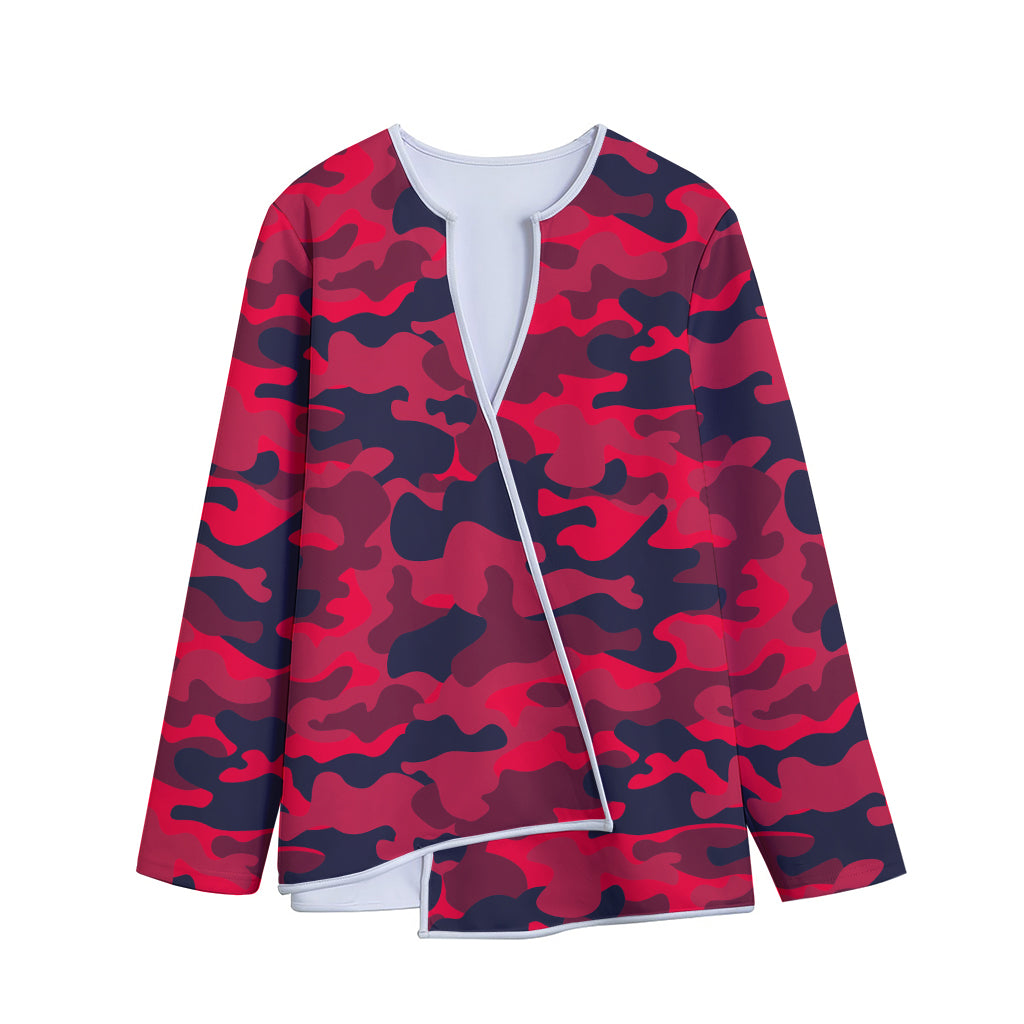 Red Pink And Black Camouflage Print Long Sleeve Short Coat