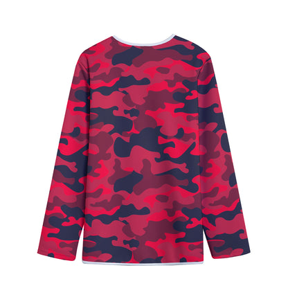 Red Pink And Black Camouflage Print Long Sleeve Short Coat