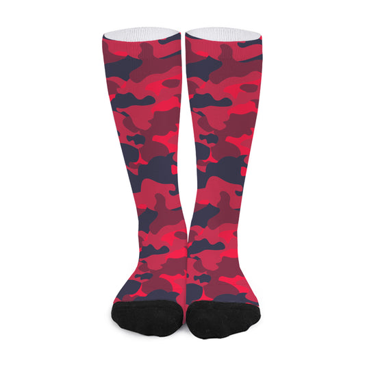 Red Pink And Black Camouflage Print Long Socks