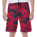 Red Pink And Black Camouflage Print Men's Beach Shorts