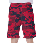 Red Pink And Black Camouflage Print Men's Beach Shorts