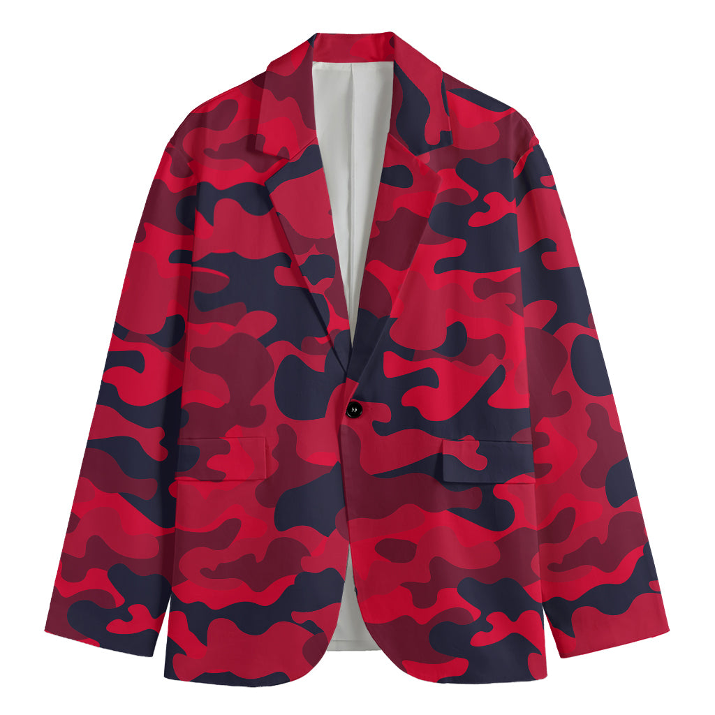 Red Pink And Black Camouflage Print Men's Blazer