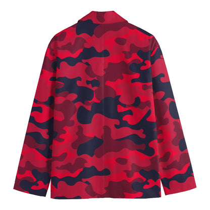 Red Pink And Black Camouflage Print Men's Blazer