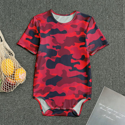 Red Pink And Black Camouflage Print Men's Bodysuit