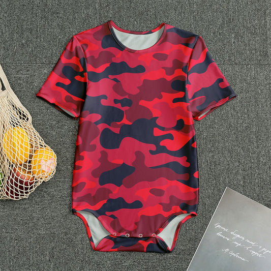 Red Pink And Black Camouflage Print Men's Bodysuit