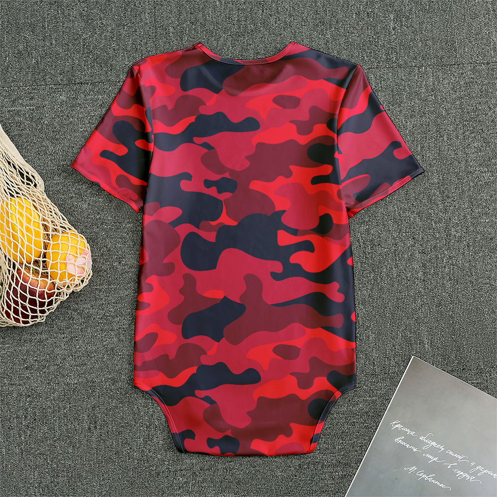 Red Pink And Black Camouflage Print Men's Bodysuit