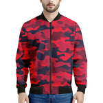 Red Pink And Black Camouflage Print Men's Bomber Jacket