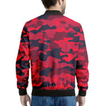 Red Pink And Black Camouflage Print Men's Bomber Jacket