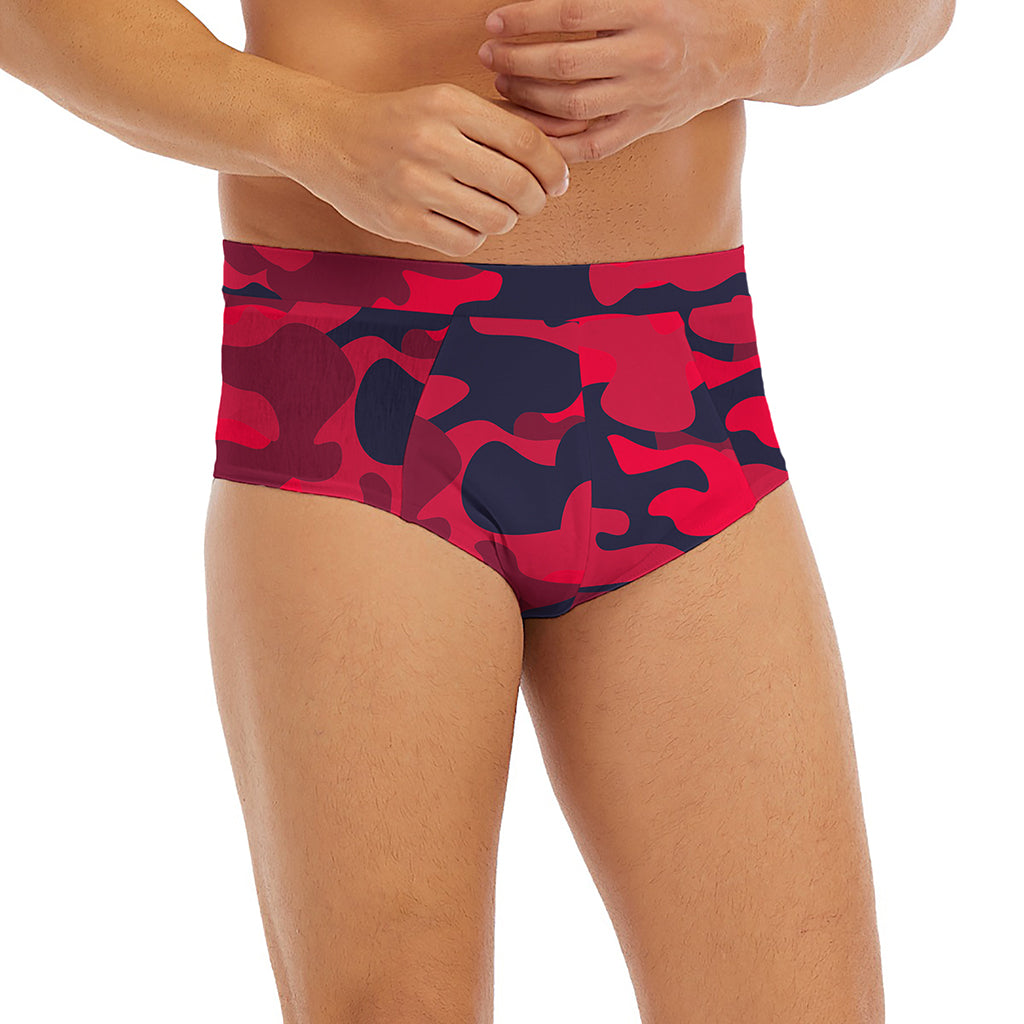 Red Pink And Black Camouflage Print Men's Briefs