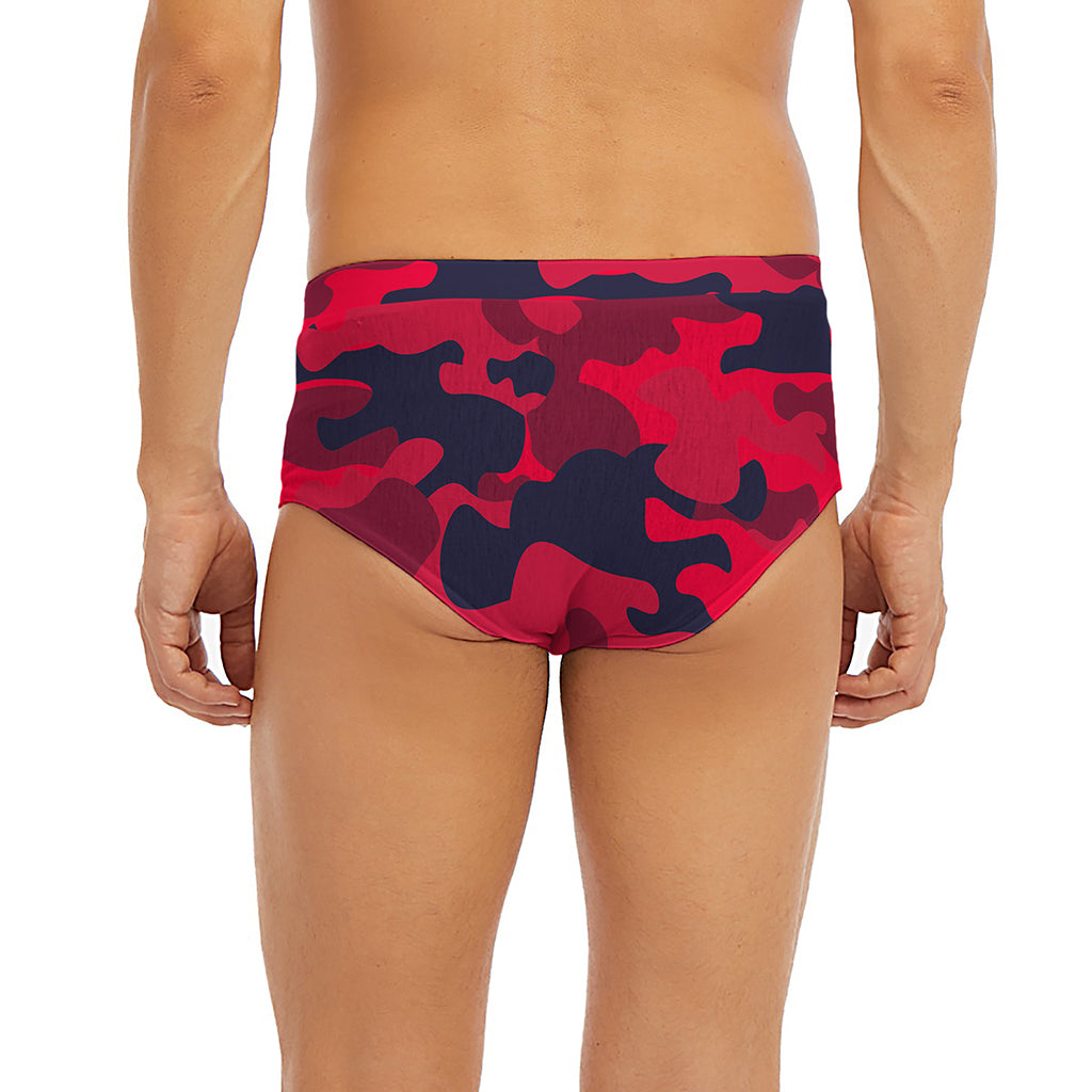 Red Pink And Black Camouflage Print Men's Briefs