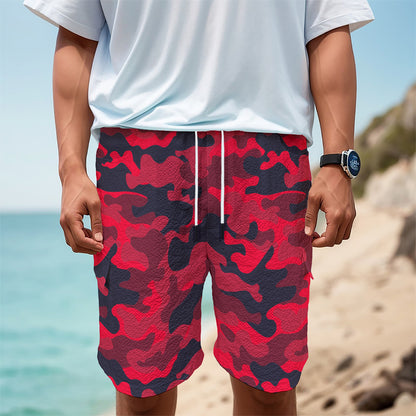 Red Pink And Black Camouflage Print Men's Cargo Shorts